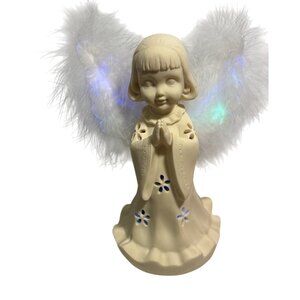 Angels Glow Fiber Optic Sculpture Ceramic Battery Operated 8"